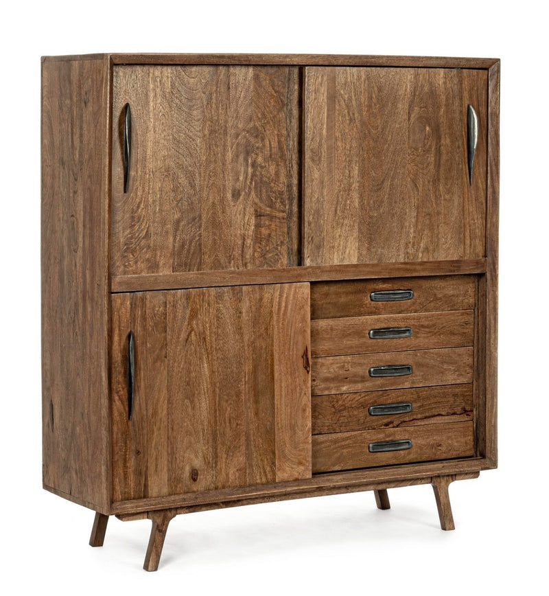 Cabinet din lemn de mango, cu 5 sertare si 3 usi, Sherman Natural, l135xA40xH145 cm