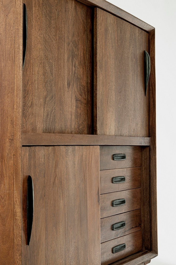 Cabinet din lemn de mango, cu 5 sertare si 3 usi, Sherman Natural, l135xA40xH145 cm (7)