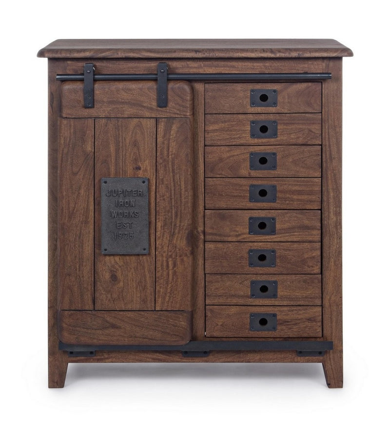 Cabinet din lemn de mango si metal, cu 4 sertare si 1 usa Jupiter Nuc / Negru, l90xA46xH100 cm (1)