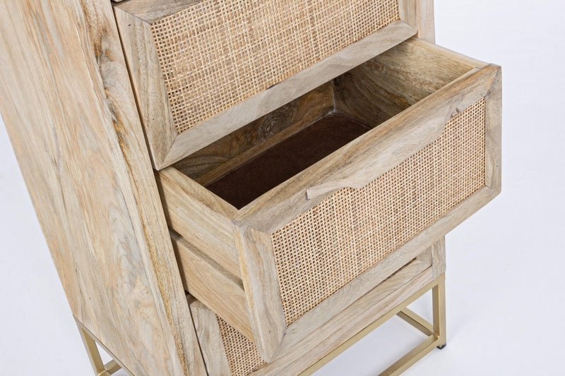Cabinet din lemn de mango si metal, cu 5 sertare Exor Natural / Auriu, l45xA35xH104 cm (2)