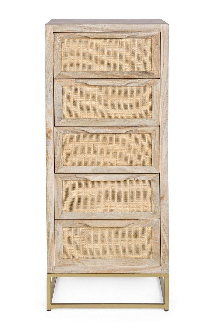 Cabinet din lemn de mango si metal, cu 5 sertare Exor Natural / Auriu, l45xA35xH104 cm (1)