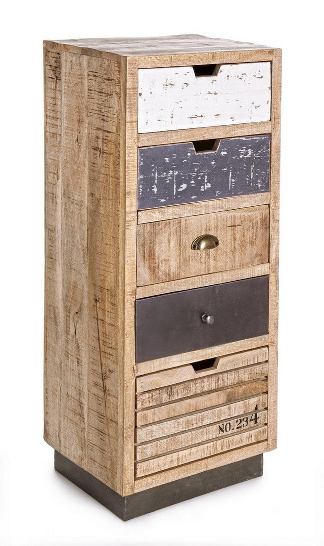 Cabinet din lemn de mango si metal, cu 5 sertare Tudor Natural, l45xA35xH110 cm