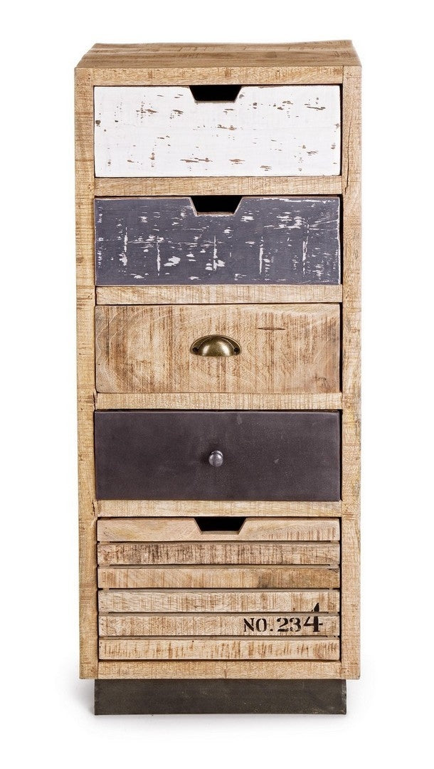 Cabinet din lemn de mango si metal, cu 5 sertare Tudor Natural, l45xA35xH110 cm (3)