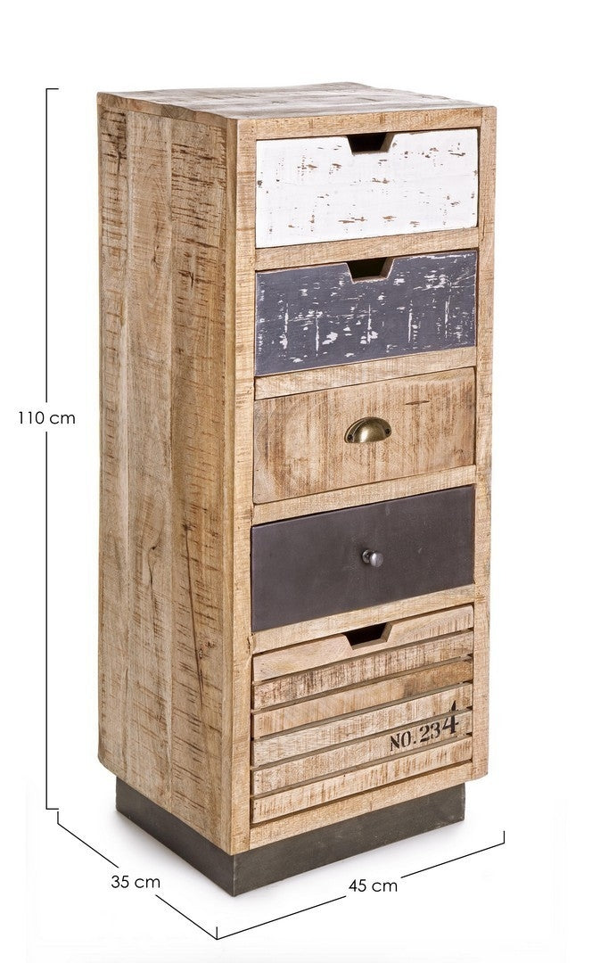 Cabinet din lemn de mango si metal, cu 5 sertare Tudor Natural, l45xA35xH110 cm (8)