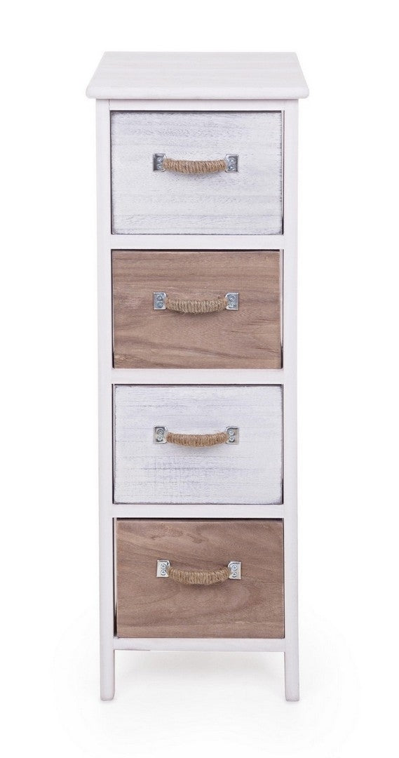 Cabinet din lemn de Paulownia, cu 4 sertare Meredith Slim Ivoir / Gri / Maro, l26xA32xH81 cm (1)