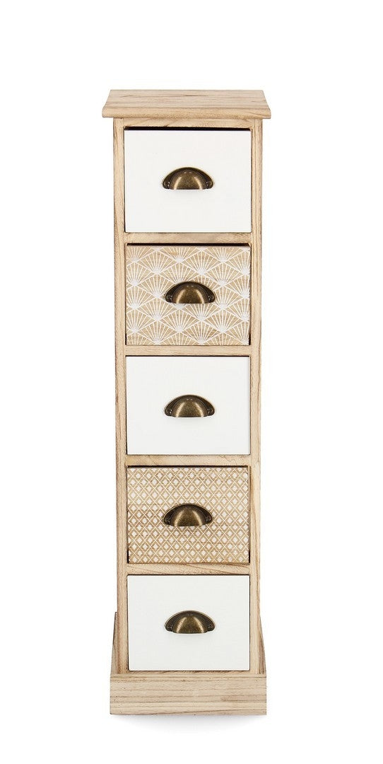 Cabinet din lemn de Paulownia, cu 5 sertare Finnley Slim Natural / Alb, l26xA32xH98 cm (1)