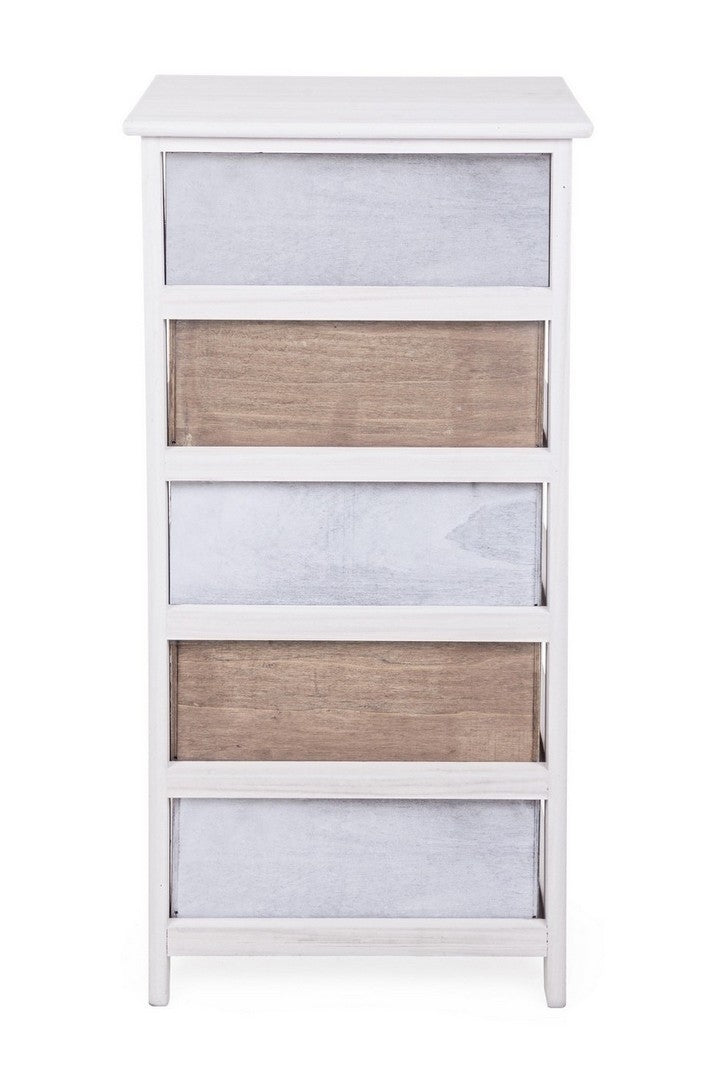 Cabinet din lemn de Paulownia, cu 5 sertare Meredith Ivoir / Gri / Maro, l40xA29xH90 cm (3)