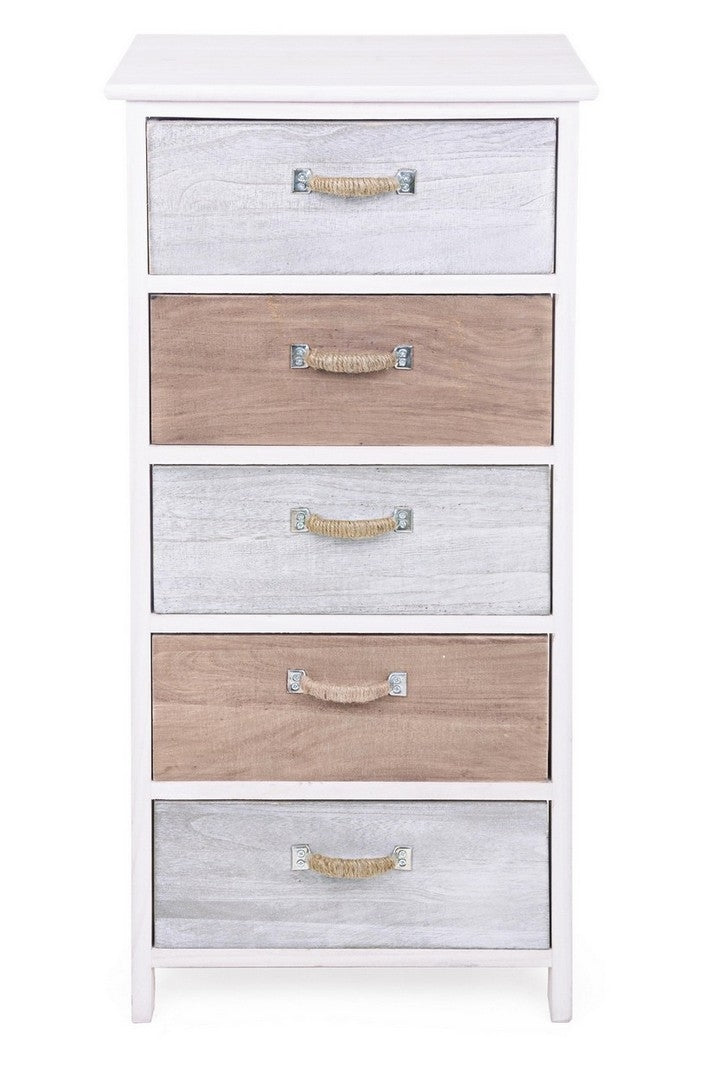 Cabinet din lemn de Paulownia, cu 5 sertare Meredith Ivoir / Gri / Maro, l40xA29xH90 cm (1)