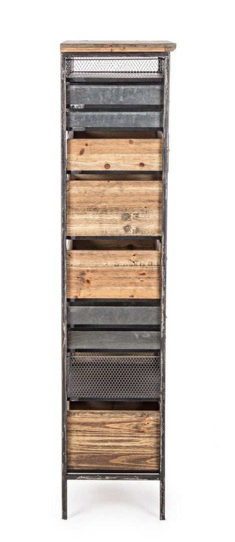 Cabinet din lemn de pin si metal, cu 19 sertare Officina Gri / Natural, l59xA33,5xH146 cm (6)