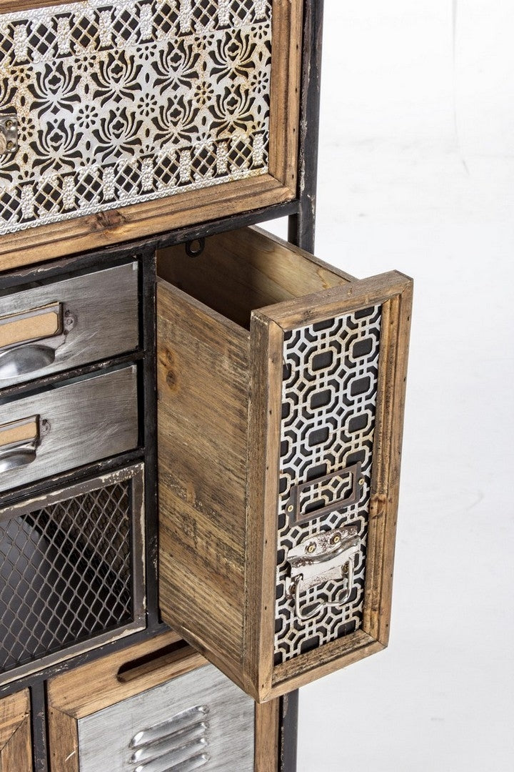 Cabinet din lemn de pin si metal, cu 19 sertare Officina Gri / Natural, l59xA33,5xH146 cm (10)