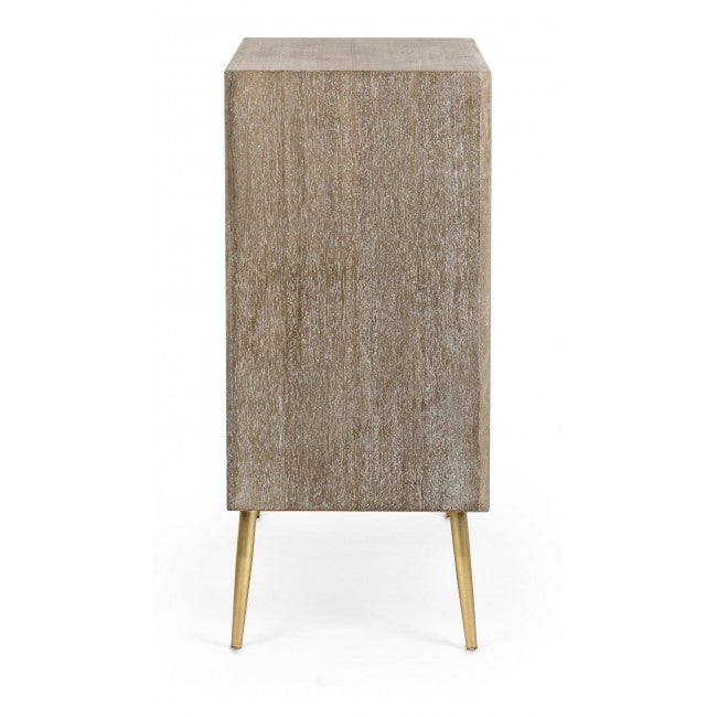Cabinet din lemn de tec si MDF, cu 5 sertare Filomena Natural / Auriu, l60xA35xH85 cm (2)
