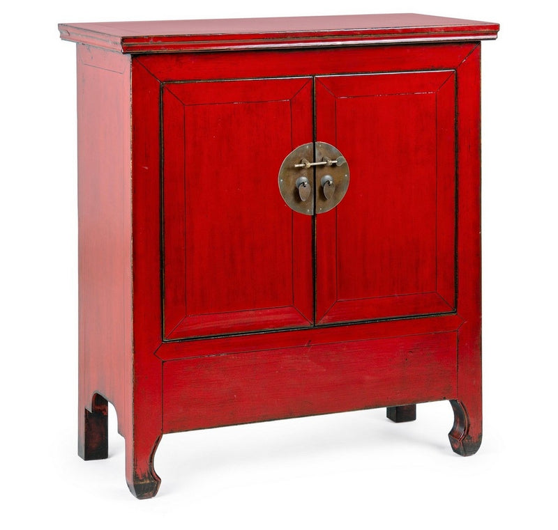 Cabinet din lemn reciclat de ulm, cu 2 usi Jinan Rosu Antichizat, l89xA42xH100 cm