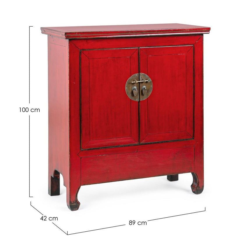 Cabinet din lemn reciclat de ulm, cu 2 usi Jinan Rosu Antichizat, l89xA42xH100 cm (5)