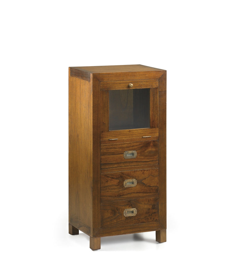 Cabinet din lemn si furnir, cu 3 sertare si 1 usa, Star Combi Small Nuc, l45xA35xH90 cm (2)