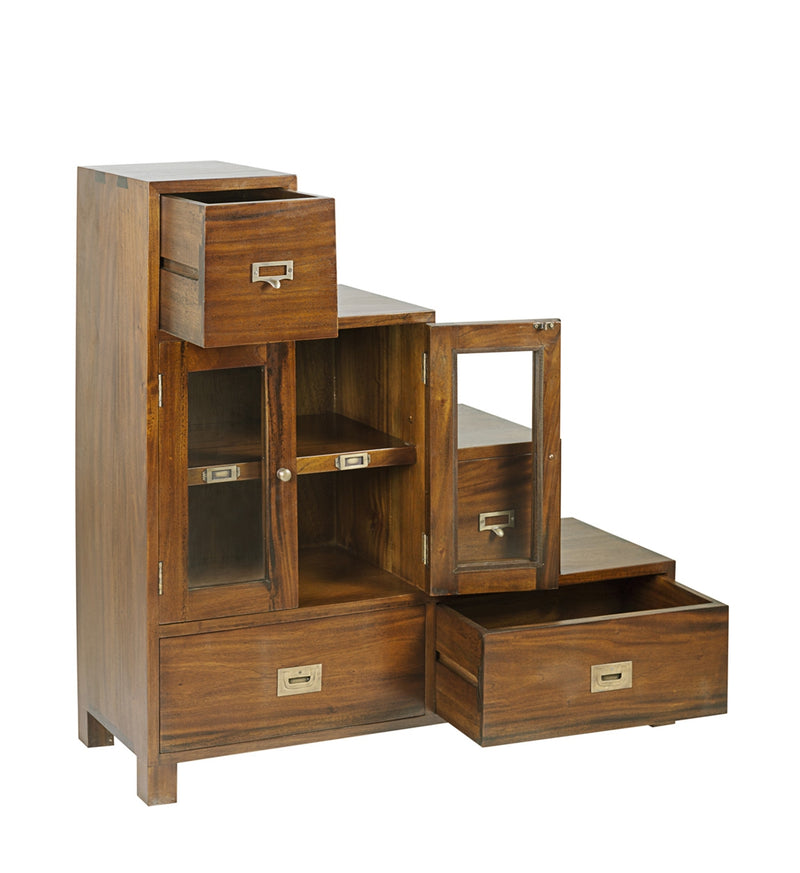 Cabinet din lemn si furnir, cu 4 sertare si 2 usi, Flamingo Left Nuc, l100xA32xH100 cm (1)