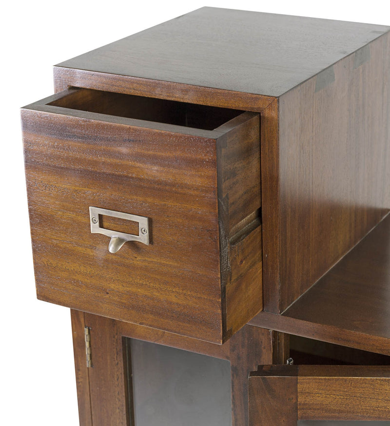 Cabinet din lemn si furnir, cu 4 sertare si 2 usi, Flamingo Left Nuc, l100xA32xH100 cm (2)
