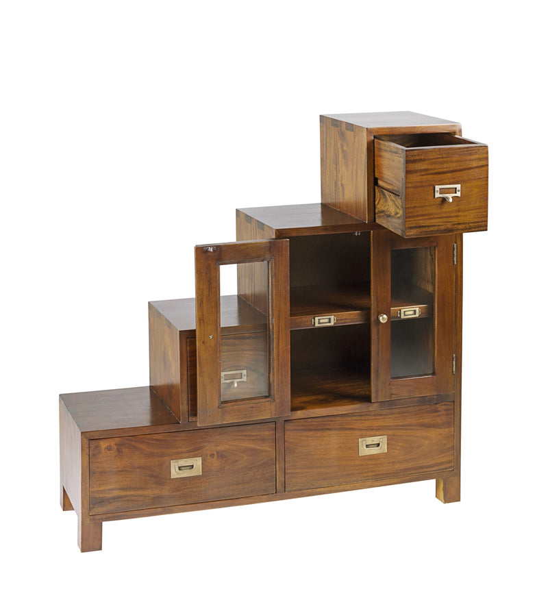 Cabinet din lemn si furnir, cu 4 sertare si 2 usi, Flamingo Right Nuc, l100xA32xH100 cm (2)