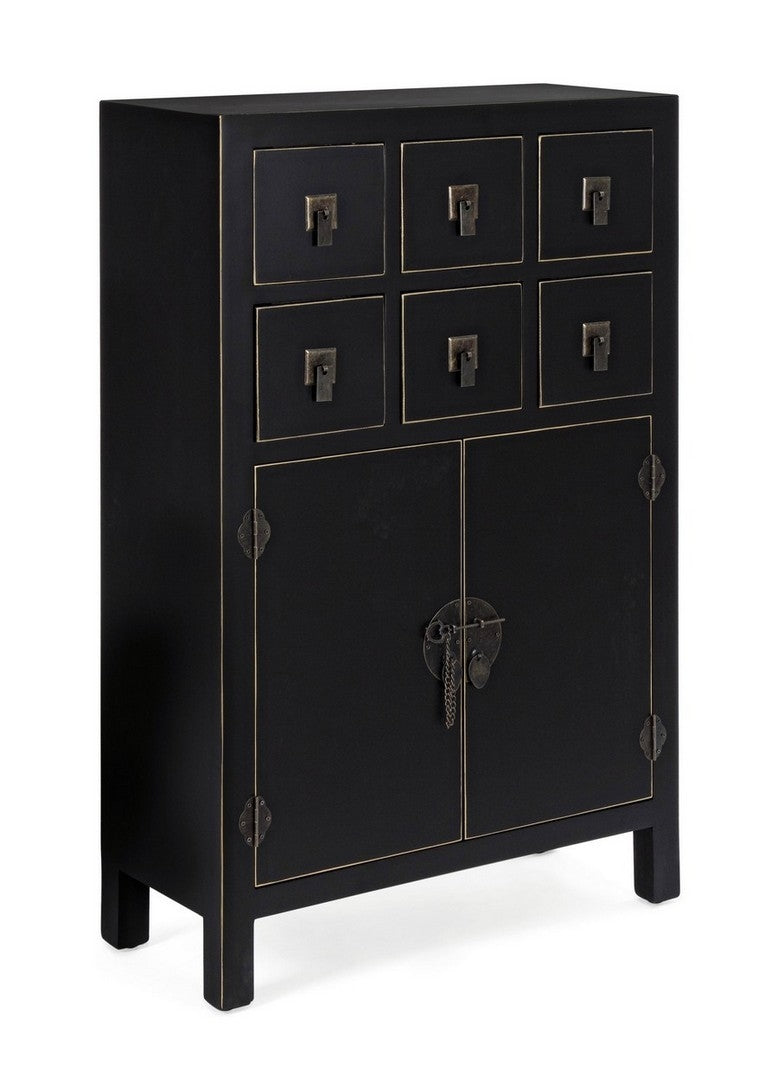 Cabinet din MDF, cu 6 sertare si 2 usi Pechino Negru, l63xA26xH101 cm