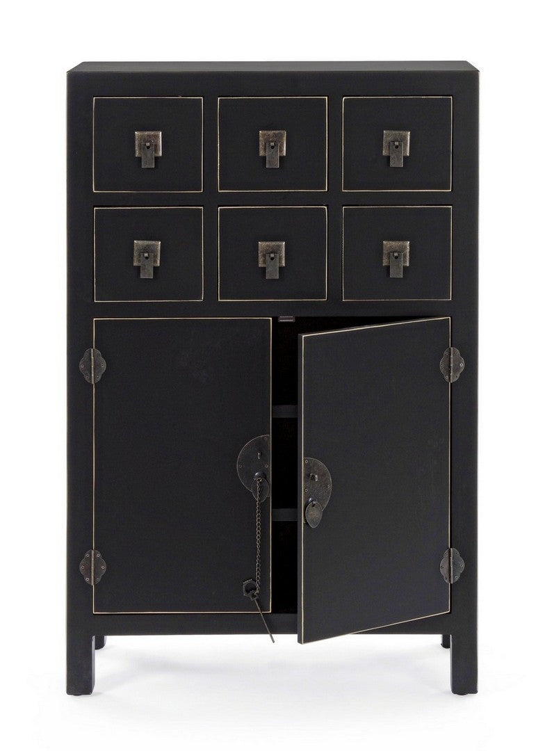 Cabinet din MDF, cu 6 sertare si 2 usi Pechino Negru, l63xA26xH101 cm (2)