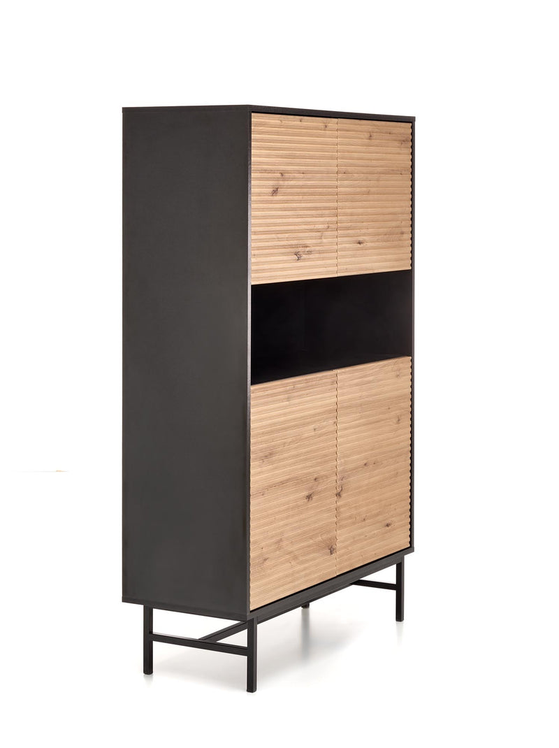 Cabinet din MDF, pal si metal, cu 4 usi, Moreno KM-3 Stejar Artisan / Negru, l100xA40xH156 cm (4)