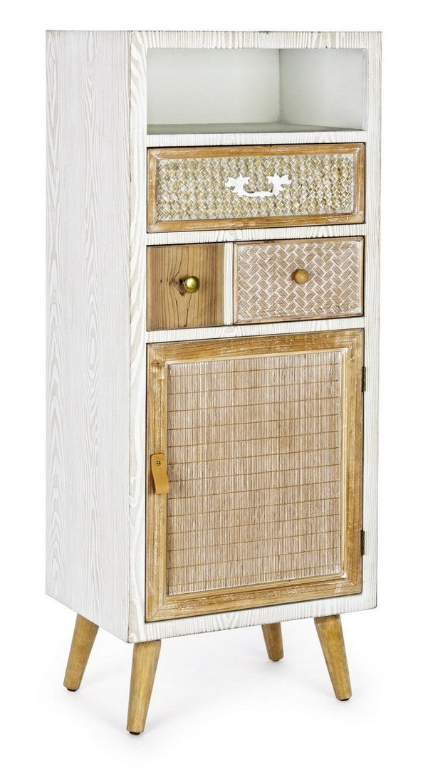 Cabinet din MDF si lemn de brad, cu 2 sertare si 1 usa Eloise Alb / Natural, l48xA35xH121 cm