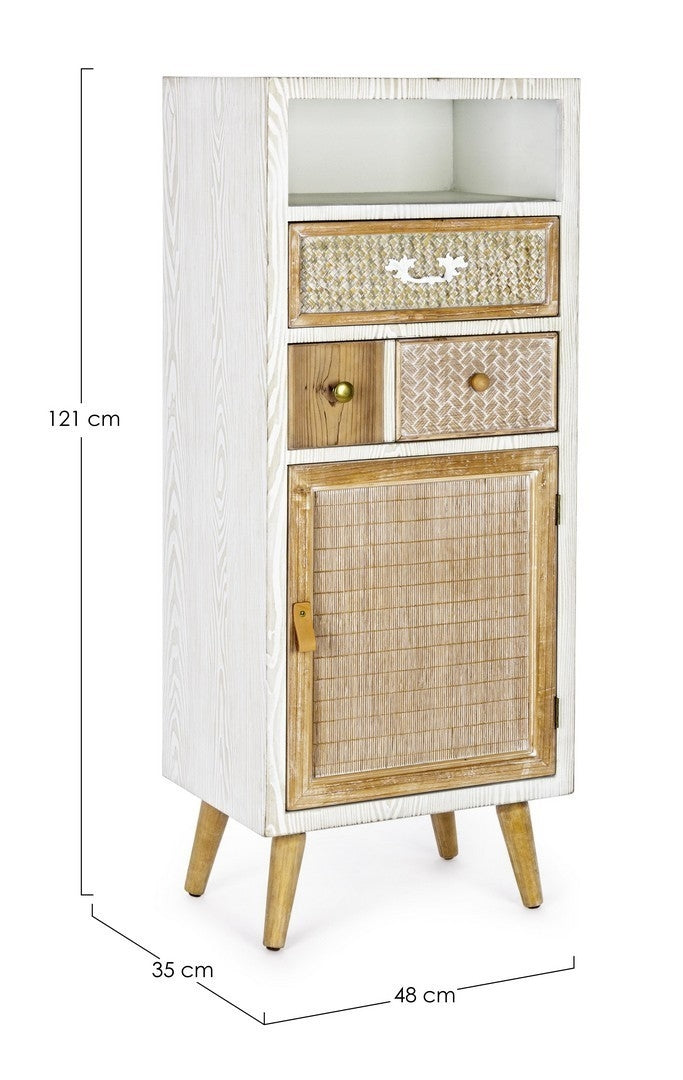 Cabinet din MDF si lemn de brad, cu 2 sertare si 1 usa Eloise Alb / Natural, l48xA35xH121 cm (7)