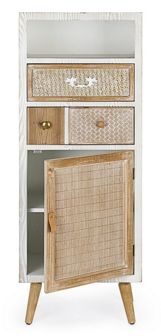 Cabinet din MDF si lemn de brad, cu 2 sertare si 1 usa Eloise Alb / Natural, l48xA35xH121 cm (2)