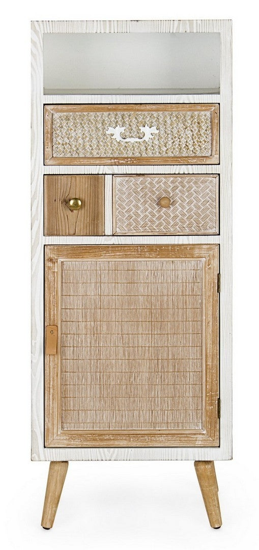 Cabinet din MDF si lemn de brad, cu 2 sertare si 1 usa Eloise Alb / Natural, l48xA35xH121 cm (1)