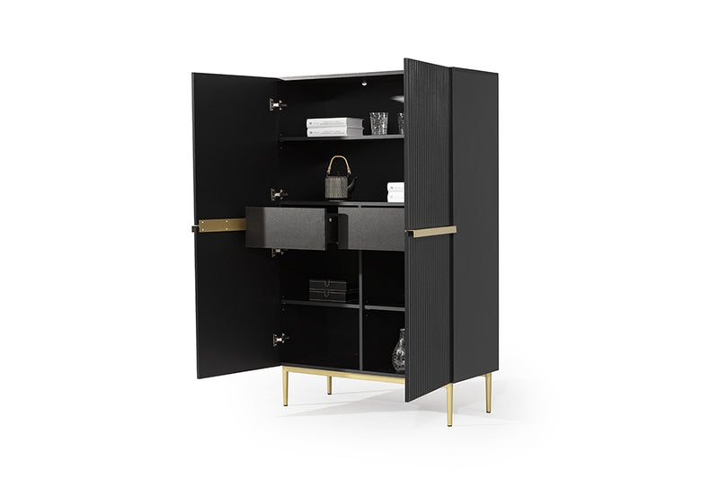 Cabinet din pal, MDF si metal, cu 2 sertare si 2 usi, Nicole 100-2D2SZ Negru / Auriu, l100xA45xH160 cm (7)