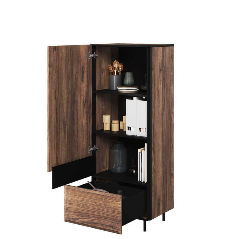 Cabinet din pal, cu 1 usa si 1 sertar, Borga 06 Stejar Catania / Negru, l55xA41xH143 cm (1)