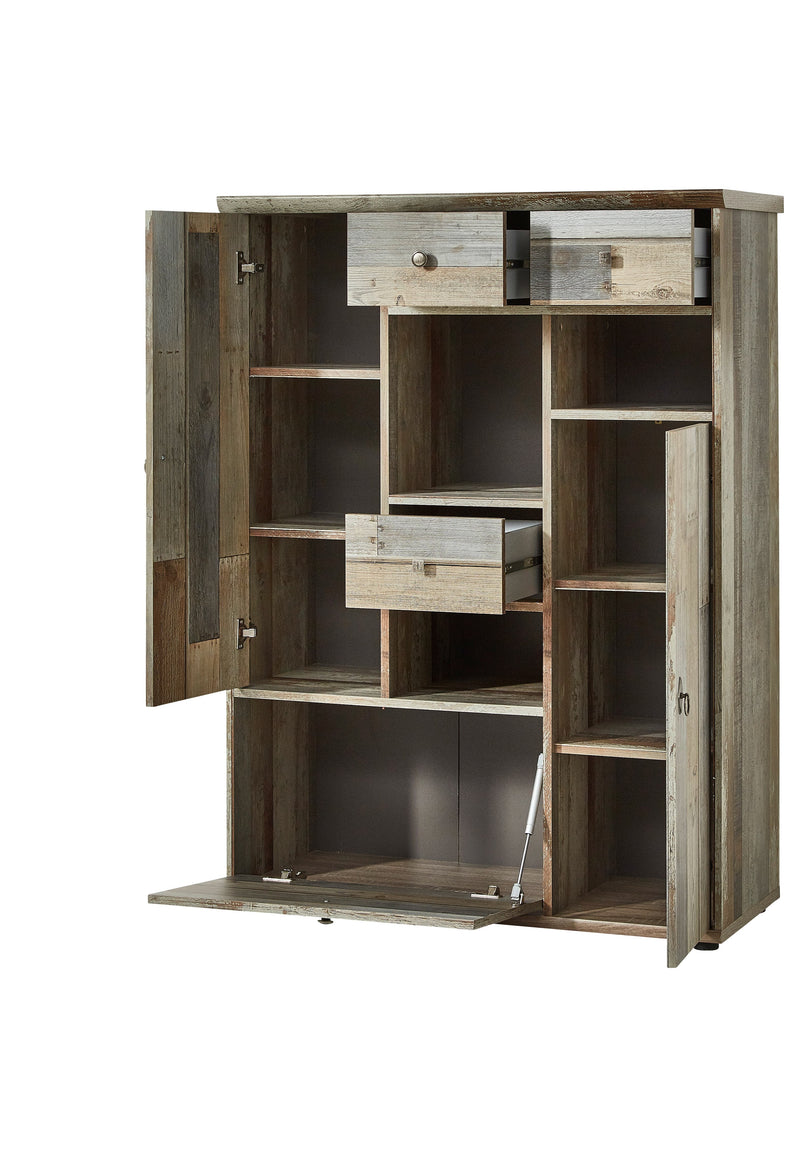 Cabinet din pal, cu 3 sertare si 3 usi Bazna Medium Natur / Gri inchis, l99xA39xH133 cm (4)