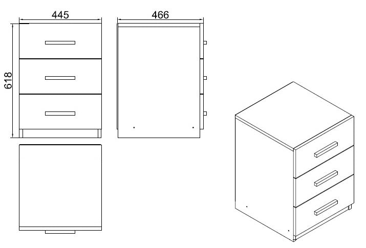 Cabinet din pal, cu 3 sertare Vario C Stejar Baroc / Antracit, l44,5xA46,6xH61,8 cm (6)