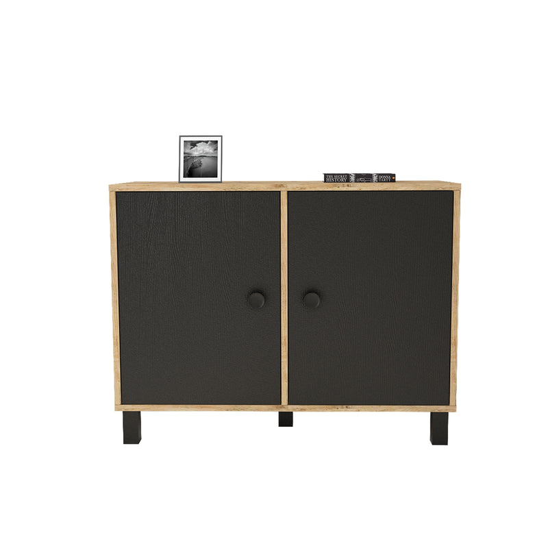 Cabinet din pal si lemn, cu 2 usi Vilamo VL35-238 Negru / Natural, l96xA40xH73,6 cm (2)