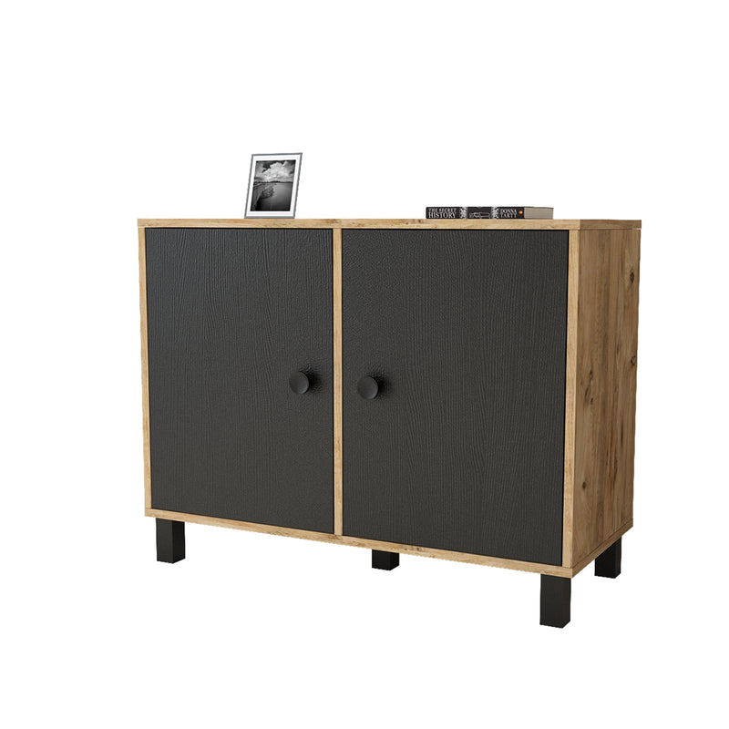 Cabinet din pal si lemn, cu 2 usi Vilamo VL35-238 Negru / Natural, l96xA40xH73,6 cm (4)