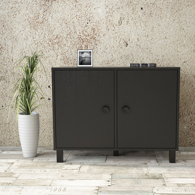 Cabinet din pal si lemn, cu 2 usi Vilamo VL35-338 Negru, l96xA40xH73,6 cm (1)