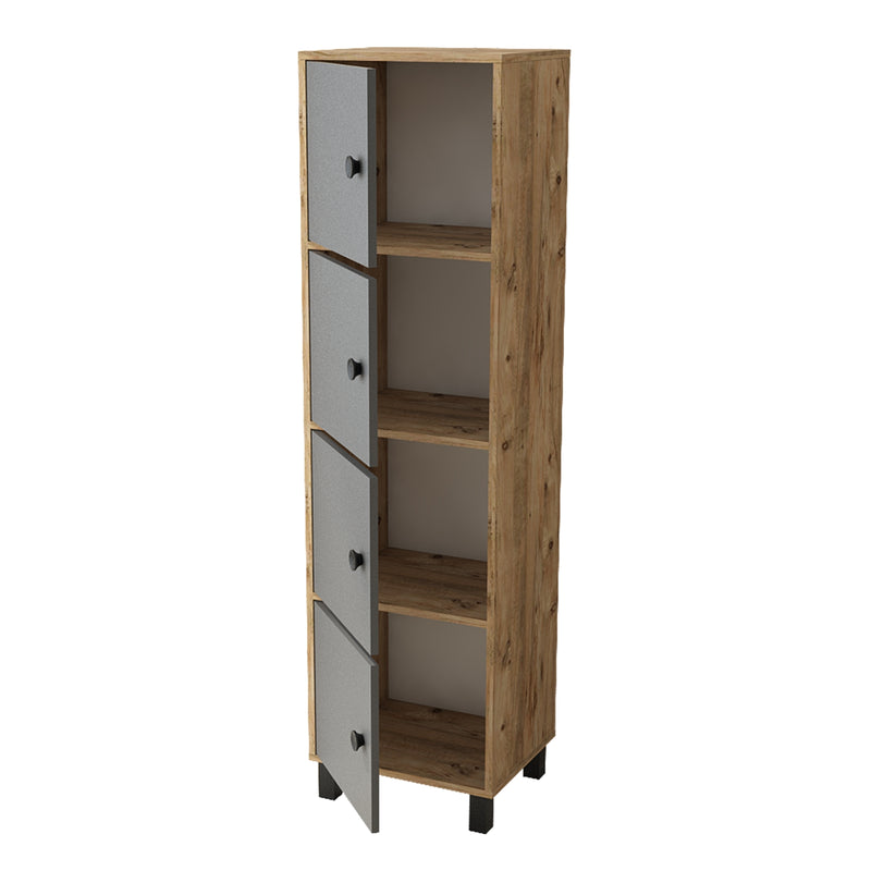 Cabinet din pal si lemn, cu 4 usi Vilamo VL30-228 Antracit / Natural, l49xA40xH179,4 cm (3)