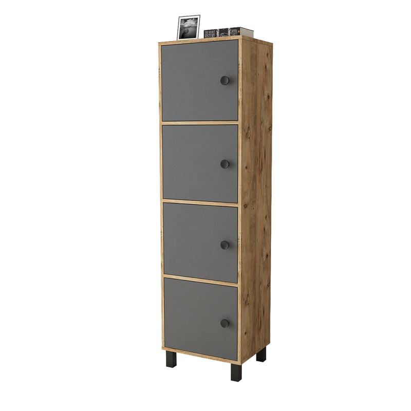 Cabinet din pal si lemn, cu 4 usi Vilamo VL30-228 Antracit / Natural, l49xA40xH179,4 cm (2)
