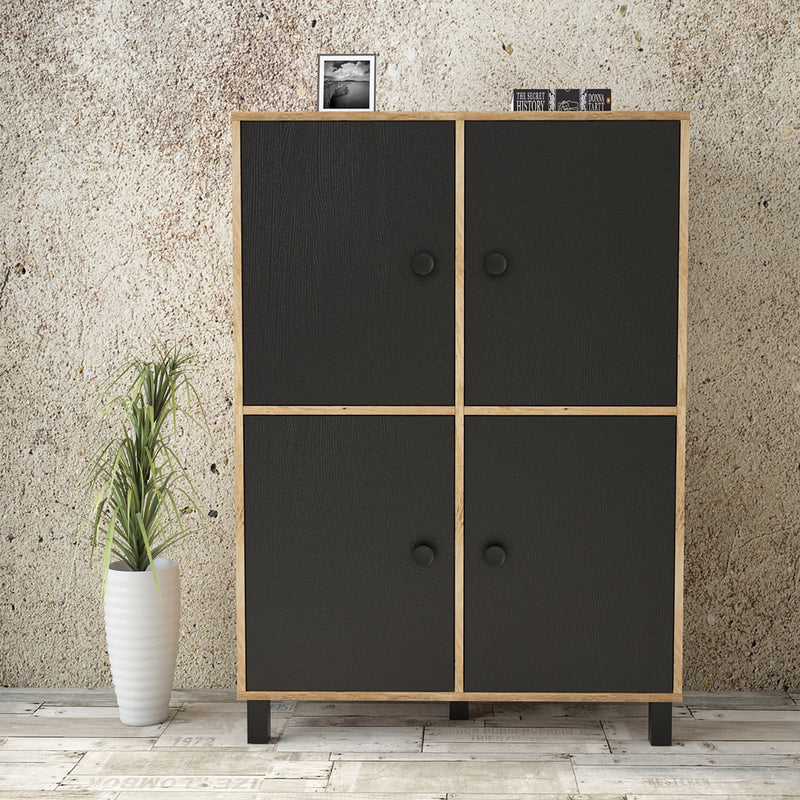 Cabinet din pal si lemn, cu 4 usi Vilamo VL45-238 Large Negru / Natural, l96xA40xH135,4 cm (1)