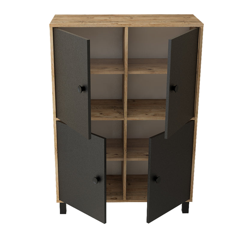 Cabinet din pal si lemn, cu 4 usi Vilamo VL45-238 Large Negru / Natural, l96xA40xH135,4 cm (2)