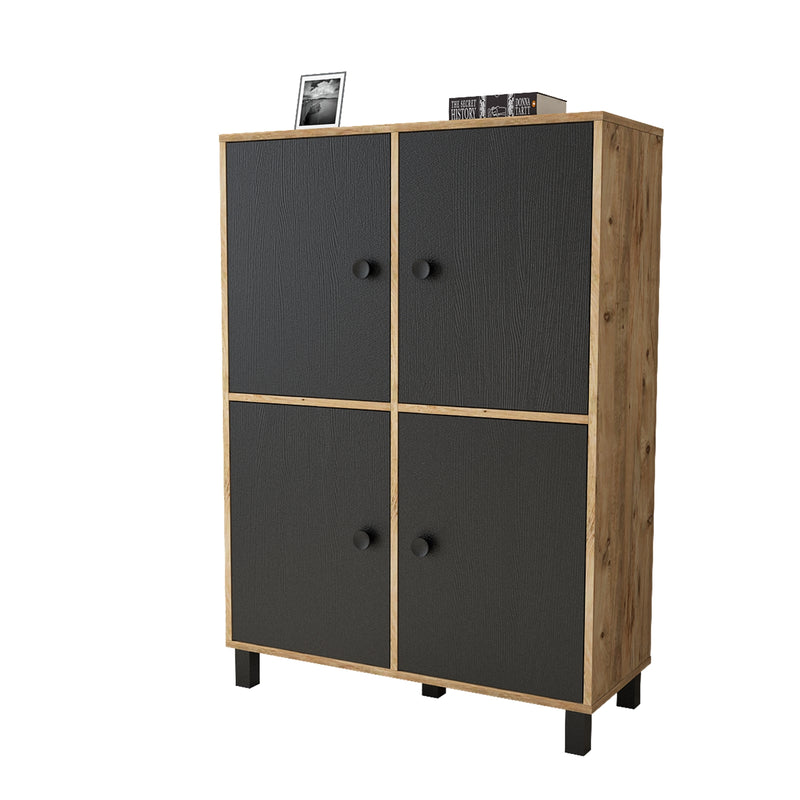 Cabinet din pal si lemn, cu 4 usi Vilamo VL45-238 Large Negru / Natural, l96xA40xH135,4 cm (4)