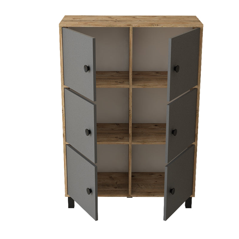 Cabinet din pal si lemn, cu 6 usi Vilamo VL48-228 Large Antracit / Natural, l96xA40xH137,5 cm (2)