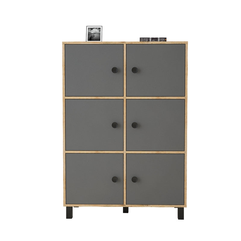 Cabinet din pal si lemn, cu 6 usi Vilamo VL48-228 Large Antracit / Natural, l96xA40xH137,5 cm (3)