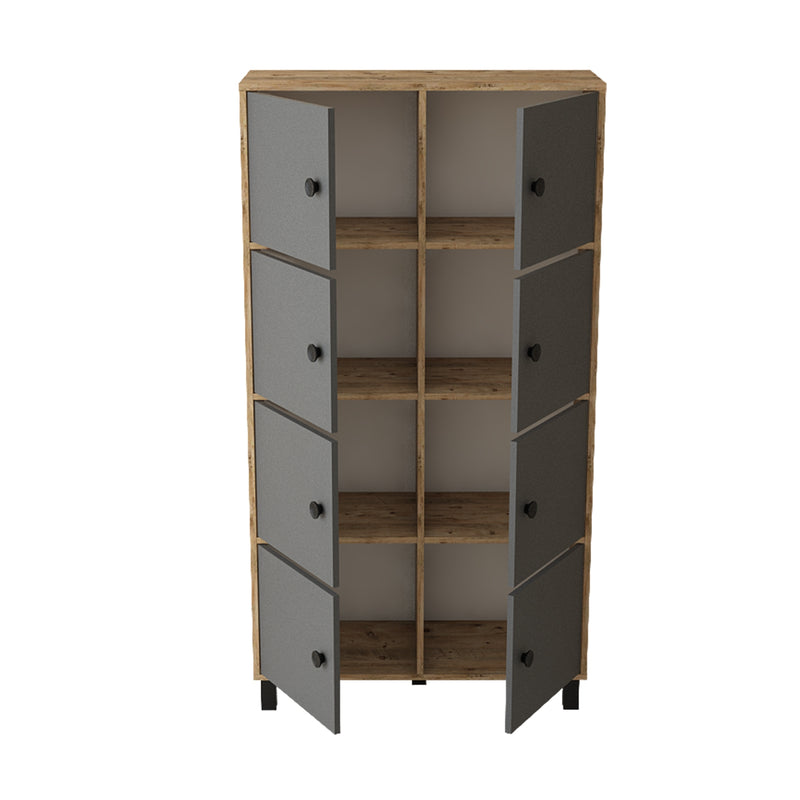 Cabinet din pal si lemn, cu 8 usi Vilamo VL59-228 Tall Antracit / Natural, l96xA40xH179,4 cm (2)