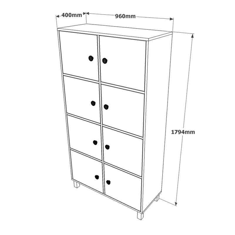 Cabinet din pal si lemn, cu 8 usi Vilamo VL59-228 Tall Antracit / Natural, l96xA40xH179,4 cm (5)