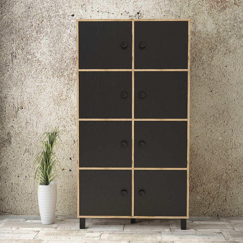 Cabinet din pal si lemn, cu 8 usi Vilamo VL59-238 Tall Negru / Natural, l96xA40xH179,4 cm (1)