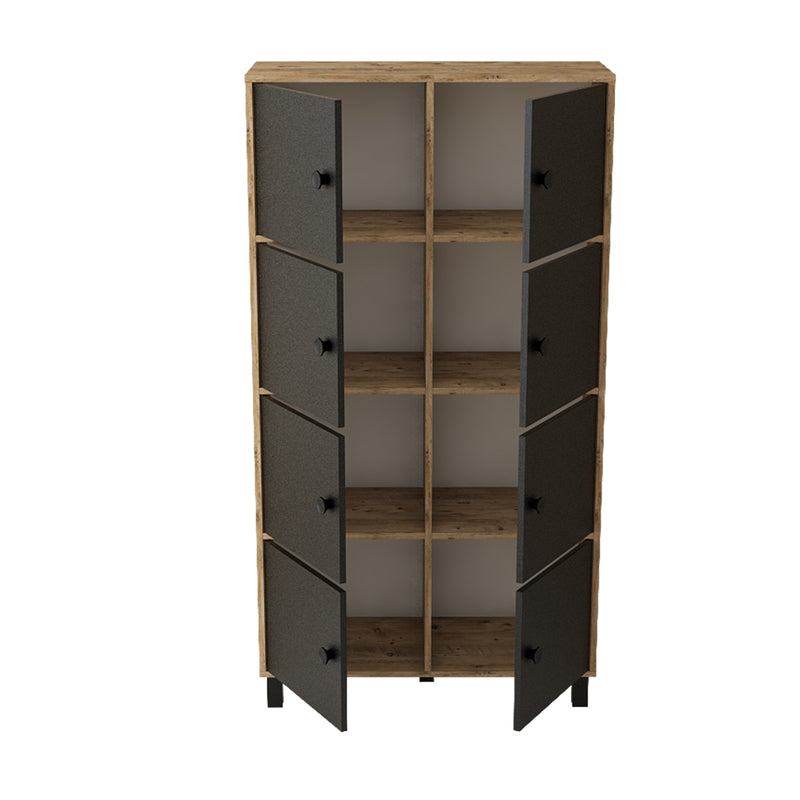 Cabinet din pal si lemn, cu 8 usi Vilamo VL59-238 Tall Negru / Natural, l96xA40xH179,4 cm (2)