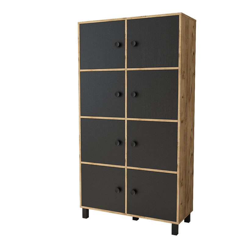 Cabinet din pal si lemn, cu 8 usi Vilamo VL59-238 Tall Negru / Natural, l96xA40xH179,4 cm (4)