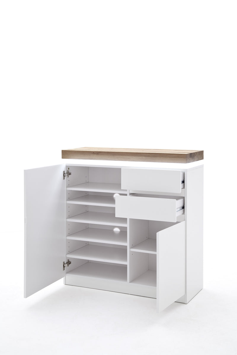 Cabinet hol din MDF, 2 usi si 2 sertare, cu LED inclus, Romina Alb / Stejar, l91xA38xH97 cm (5)