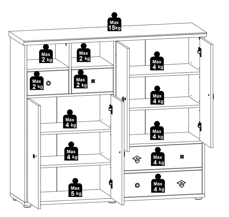 Cabinet hol din pal, cu 4 usi si 4 sertare Bazna Large Natur / Gri inchis, l130xA40xH117 cm (4)