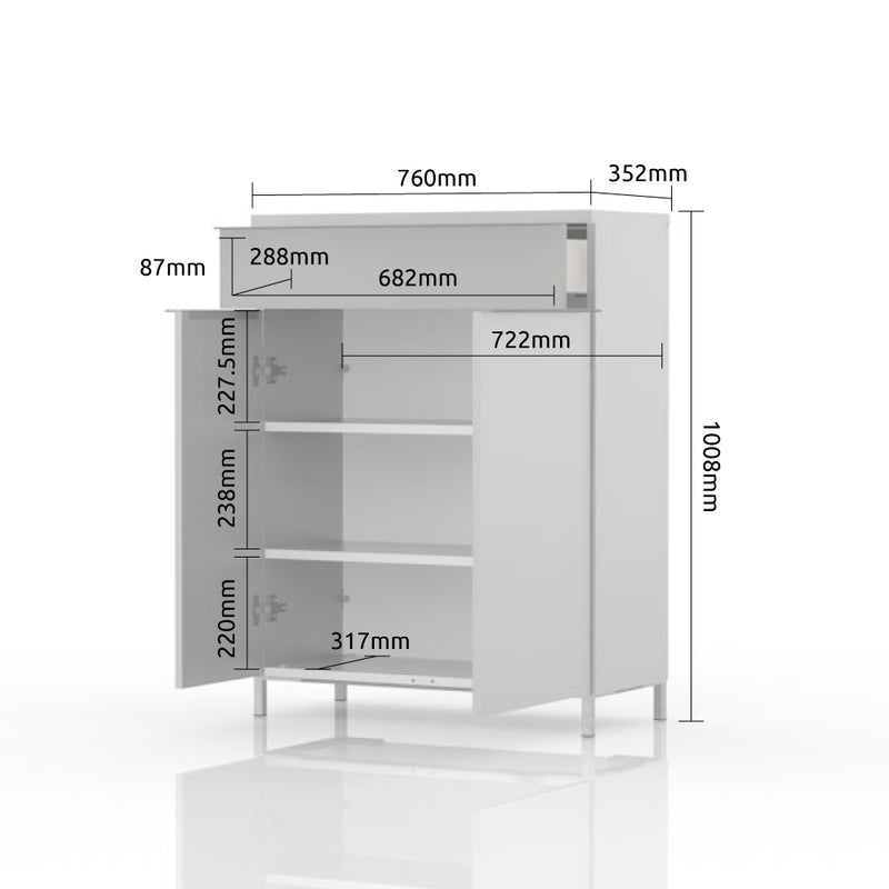 Cabinet hol din pal si MDF, cu 2 usi si 1 sertar, Avis CPL21 Alb / Nuc Pacific, l76xA35xH101 cm (6)